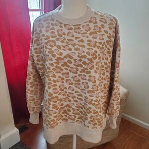 Aerie Tan And Pink Animal Print oversize sweater Size Small
